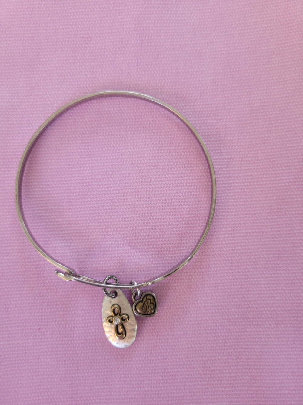 Brighton Silver-Tone Cross & Heart Charm Bangle - Silver